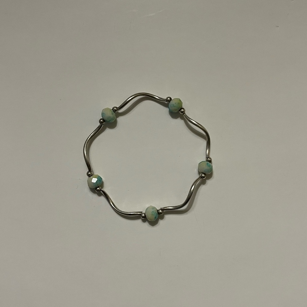 Silver and Green Beaded Bracelet